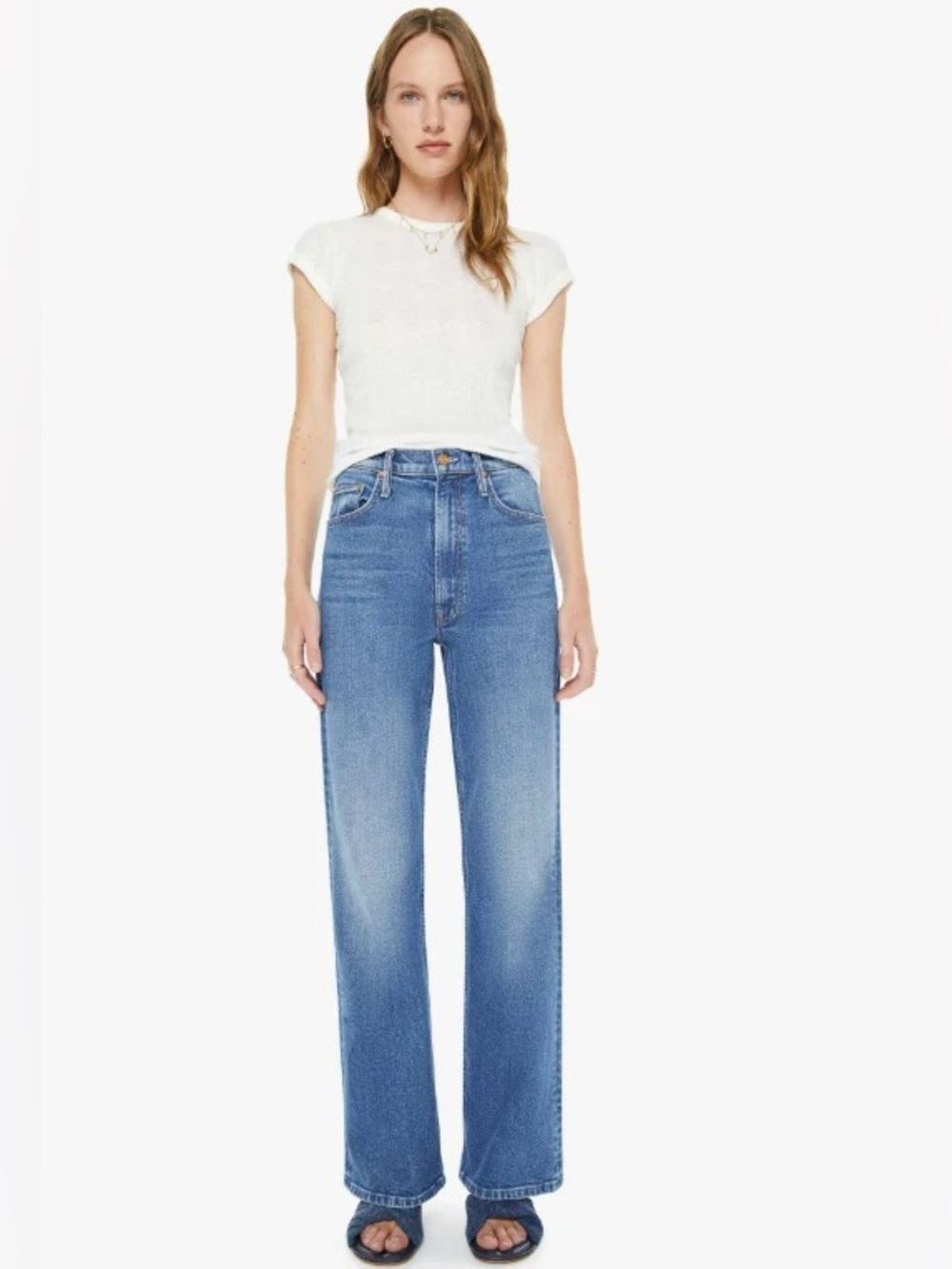 MOTHER High Waisted Bookie Sneak Knick Knack Paddy Whack Blue Size 28